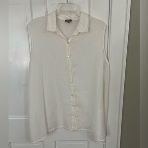 J. Jill Linen Cotton White Sleeveless Button Up Shirt Blouse Size L Coastal